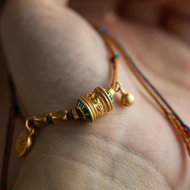 Buddha Stones Tibetan Handmade Om Mani Padme Hum Prayer Wheel Protection Strength String Bracelet Bracelet BS 5