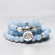 Buddha Stones 108 Mala Beads Aquamarine Healing Bracelet Mala Bracelet BS 2
