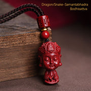 Buddha Stones Chinese Zodiac Natal Buddha Natural Cinnabar Amulet Keep Away Evil Spirits Necklace Pendant Necklaces & Pendants BS Dragon/Snake-Samantabhadra Bodhisattva