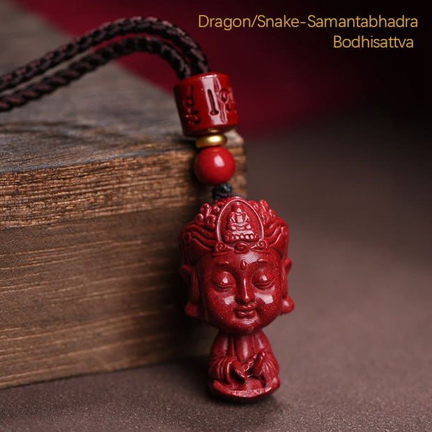 Buddha Stones Chinese Zodiac Natal Buddha Natural Cinnabar Amulet Keep Away Evil Spirits Necklace Pendant Necklaces & Pendants BS Dragon/Snake-Samantabhadra Bodhisattva