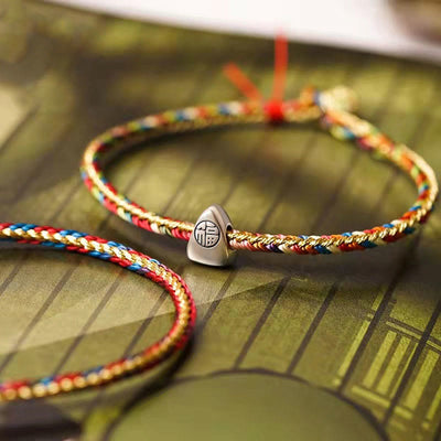 Buddha Stones 925 Sterling Silver Fu Character Zongzi Pattern Multicolored String Luck Handmade Braided Bracelet (Extra 30% Off | USE CODE: FS30)