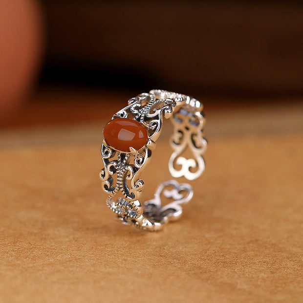 Buddha Stones 925 Sterling Silver Vintage Red Agate Self-acceptance Calm Ring Ring BS Red Agate(Confidence♥Calm)
