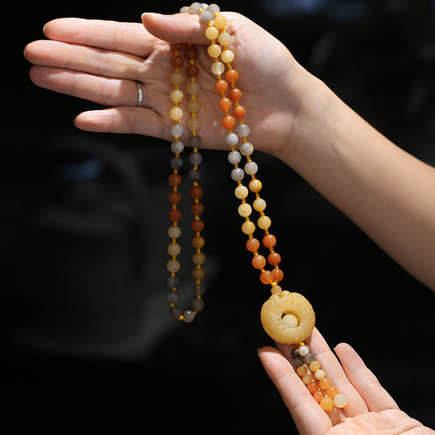Buddha Stones Tibetan Golden Silk Jade Wealth Pendant Necklace Necklaces & Pendants BS 3