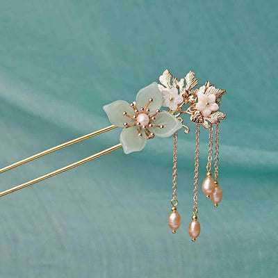 Buddha Stones Pearl Flower Charm Peace Happiness Hairpin Decoration Hairpin BS Pearl (Happiness ♥ Calm)