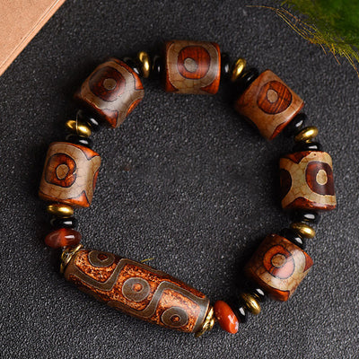 Buddha Stones Natural Tibetan Nine-Eye Dzi Bead Wealth Blessings Bracelet