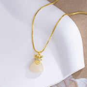 Buddha Stones White Jade Copper Coin Luck Money Bag Necklace Pendant Necklaces & Pendants BS 2