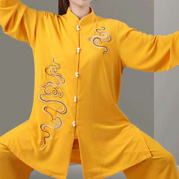 Buddha Stones Auspicious Clouds Embroidery Meditation Prayer Spiritual Zen Tai Chi Qigong Practice Unisex Clothing Set