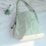 Buddha Stones Flower Crane Plum Blossom Embroidery Canvas Large Capacity Shoulder Bag Tote Bag Bag BS 9