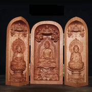 Buddha Stones Avalokitesvara Kwan Yin Buddha Cherry Wood Compassion Home Decoration Altar Prayer Altar BS Three Buddha