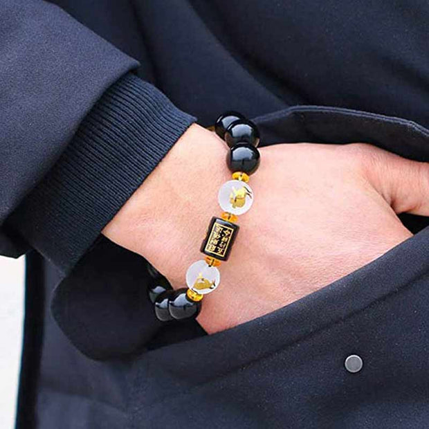 Chinese Zodiac Feng Shui Obsidian Five-Element Wealth Porsperity Bracelet (Extra 30% Off | USE CODE: FS30) Bracelet BS 12