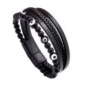 Buddha Stones Evil Eye Tiger Eye Protection Beaded Multilayered Braided Bracelet Bracelet BS 8
