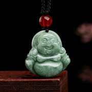 Buddha Stones Natural Green Jade Laughing Buddha Luck Abundance Necklace Pendant Necklaces & Pendants BS 2