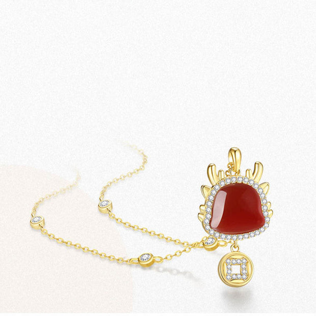 ❗❗❗A Flash Sale- Buddha Stones Year Of The Dragon 925 Sterling Silver Hetian White Jade Red Agate Peace Copper Coin Luck Necklace Pendant