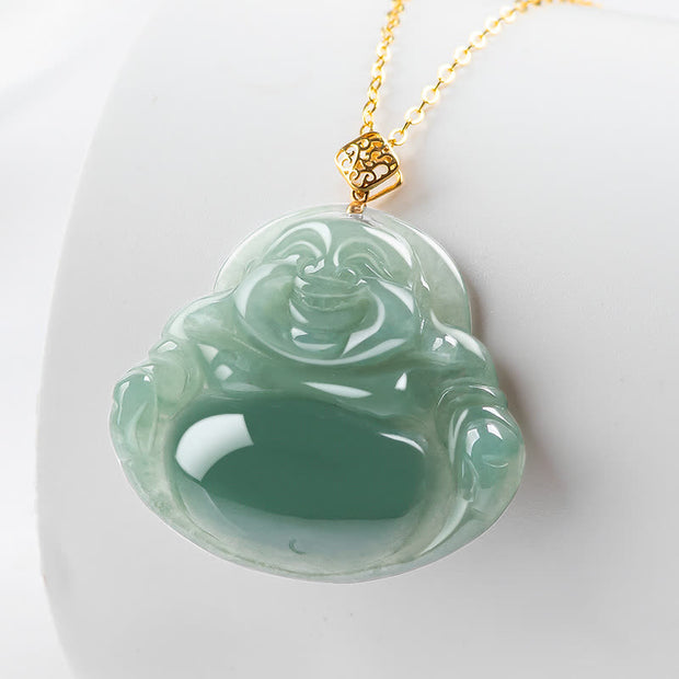 Buddha Stones Laughing Buddha Natural Jade Prosperity Abundance Necklace Pendant Necklaces & Pendants BS 1