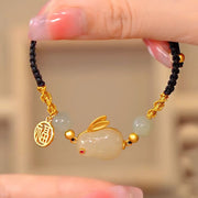 Buddha Stones Year of the Rabbit Red Agate Jade Bunny Confidence String Bracelet Bracelet BS Jade(Prosperity♥Abundance)