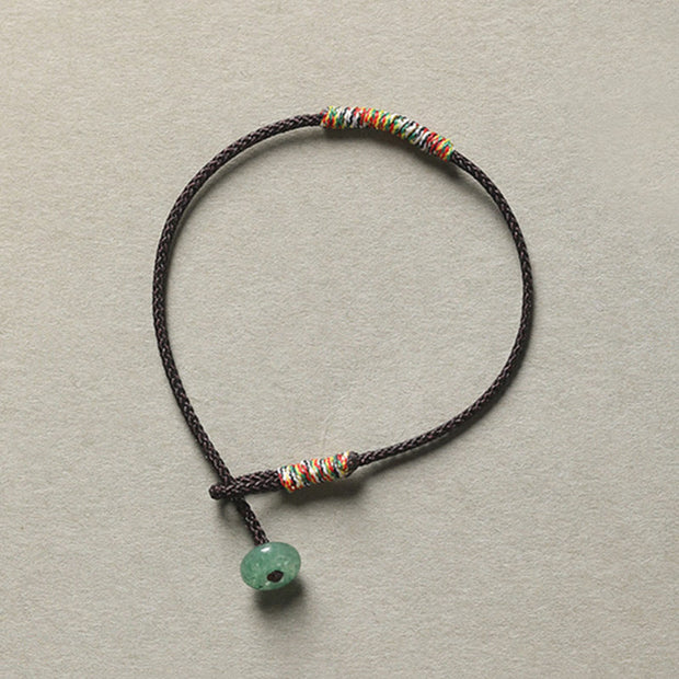 Buddha Stones Tibetan Handmade Green Aventurine Luck Protection Braided Rope Bracelet Bracelet BS Brown(Wrist Circumference 14-16cm)