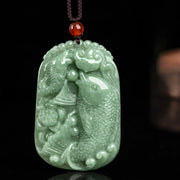 Buddha Stones Natural Jade Koi Fish Lotus Wealth Prosperity Necklace Pendant Necklaces & Pendants BS 6