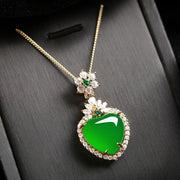 Buddha Stones Green Chalcedony Love Heart Design Strength Necklace Pendant Necklaces & Pendants BS Green Chalcedony(Strength♥Courage)