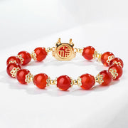 Buddha Stones Year Of The Dragon Natural Red Agate Black Onyx Luck Fu Character Bracelet Bracelet BS 2
