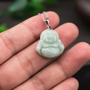 Buddha Stones 925 Sterling Silver Laughing Buddha Jade Blessing Necklace Chain Pendant Necklaces & Pendants BS 4