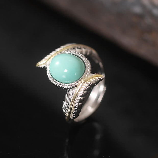 Buddha Stones 925 Sterling Silver Turquoise Feather Strength Protection Ring Ring BS 5