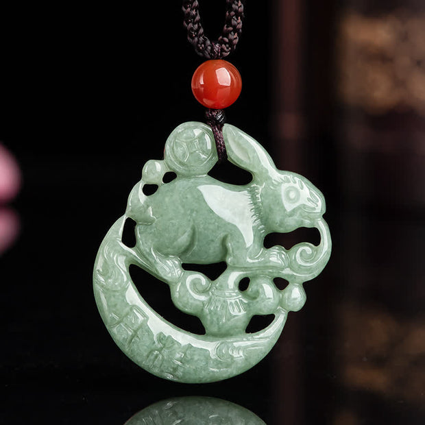 Year of the Rabbit Jade Luck Crescent Mooon Necklace Pendant Necklaces & Pendants BS 1