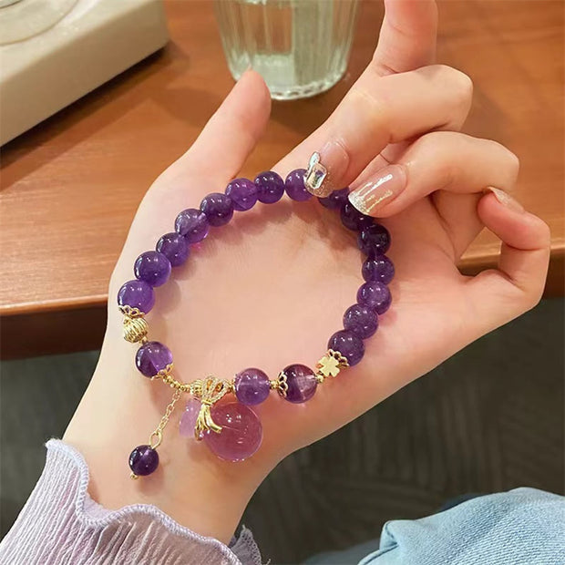 Buddha Stones Natural Amethyst Crystal Money Bag Charm Positive Bracelet