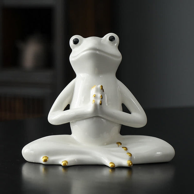 Buddha Stones Meditating Ceramic Zen Frog Statue Decoration Decorations BS Praying Frog White