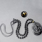 Buddha Stones Tibetan Obsidian Ganesh Ganpati Elephant Wealth Amulet Necklace Necklace BS 10