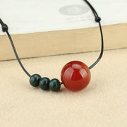 Buddha Stones Red Agate Green Aventurine Green Bodhi Seed Bead Calm Leather Rope Necklace Pendant Necklaces & Pendants BS Red Agate&Green Bodhi Seed