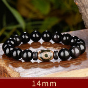 Buddha Stones 108 Beads Black Obsidian Dzi Bead Tiger Eye Agate Healing Mala Bracelet Bracelet BS Dzi Bead 14mm