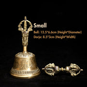 Buddha Stones Tibetan Meditation Bell and Vajra Dorje Copper Decoration Set Buddhist Supplies BS Gold Small