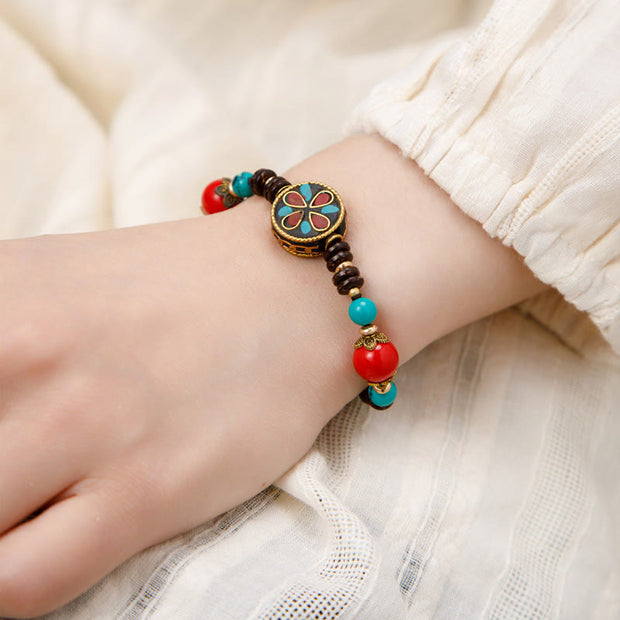 Buddha Stones Tibetan Turquoise Om Mani Padme Hum Protection Strength Bracelet Bracelet BS Water Drop Round Beads