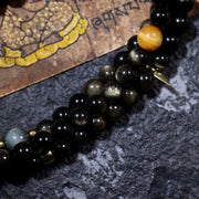 Buddha Stones 108 Mala Beads Gold Sheen Obsidian Tiger Eye Eagle's Eye Stone Wealth Bracelet Mala Bracelet BS 24
