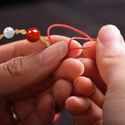 Buddha Stones Natural Red Agate Cat Eye Calm Braided String Bracelet Necklace Pendant Bracelet Necklaces & Pendants BS 6