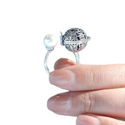 Buddha Stones Silver Pearl Sachet Ball Ring Rings BS 5