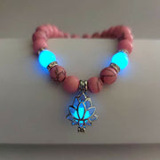 Buddha Stones Tibetan Turquoise Glowstone Luminous Bead Lotus Protection Bracelet Bracelet BS Pink Turquoise Blue Light