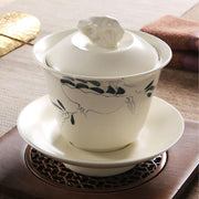 Buddha Stones Hand Painted Pomegranate Hibiscus Pine Lotus Ceramic Gaiwan Sancai Teacup Kung Fu Tea Cup And Saucer With Lid