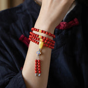 Buddha Stones 108 Mala Beads Natural Cinnabar Amber Keep Away Evil Spirits Bracelet