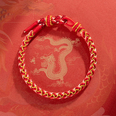 Buddha Stones Handmade Year Of The Dragon Scale Protection Rope Bracelet Bracelet BS Red Gold Bracelet (Wrist Circumference 14-16cm)