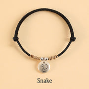 Buddha Stones Handmade 999 Sterling Silver Year of the Dragon Cute Chinese Zodiac Luck Braided Bracelet Bracelet BS Black Rope Snake(Wrist Circumference 14-17cm)
