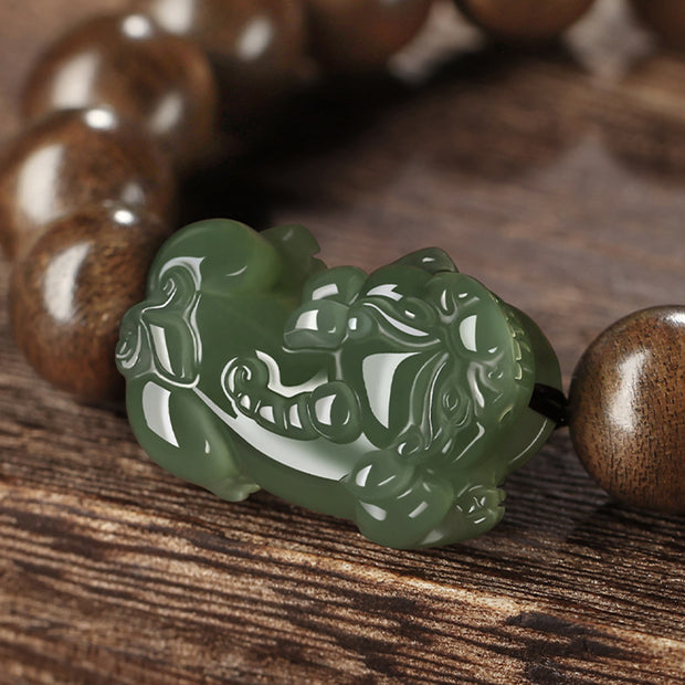 Buddha Stones 925 Sterling Silver Brunei Agarwood PiXiu Jade Peace Strength Bracelet Bracelet BS 13
