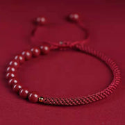 Buddha Stones Natural Cinnabar King Kong Knot Blessing String Bracelet Bracelet BS Cinnabar Dark Red String 6mm