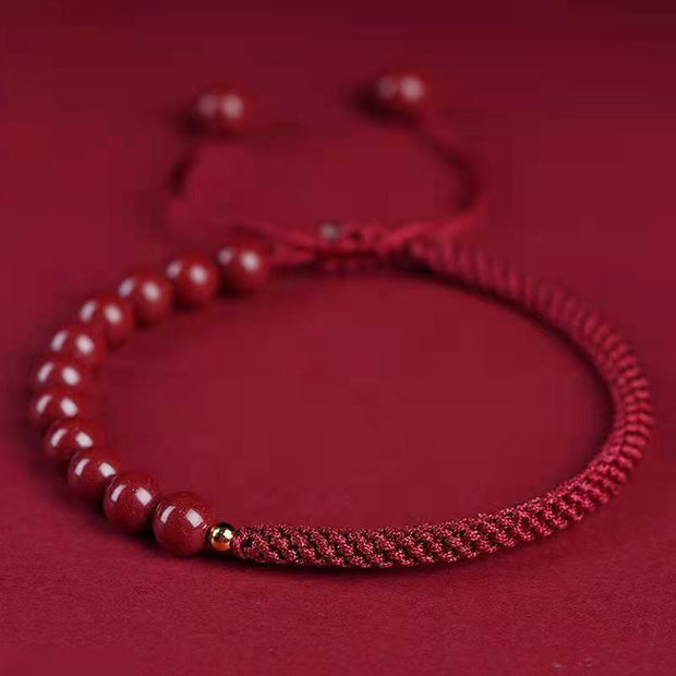 Buddha Stones Natural Cinnabar King Kong Knot Blessing String Bracelet Bracelet BS Cinnabar Dark Red String 6mm