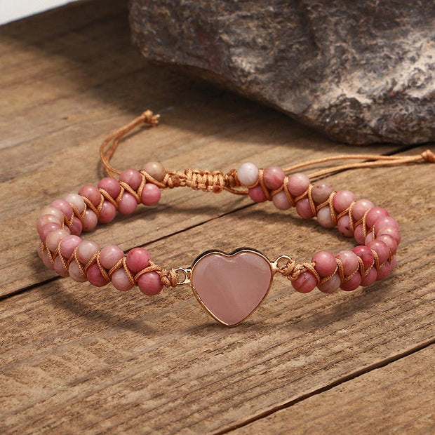 Buddha Stones Natural Rhodonite Love Heart Healing Bracelet Bracelet BS Rhodonite