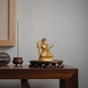 Buddha Stones Four-armed Manjusri Bodhisattva Gold Figurine Compassion Serenity Copper Statue Home Decoration Decorations BS 6