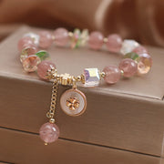 Buddha Stones Strawberry Quartz Lucky Four Leaf Clover Healing Charm Bracelet Bracelet BS 5