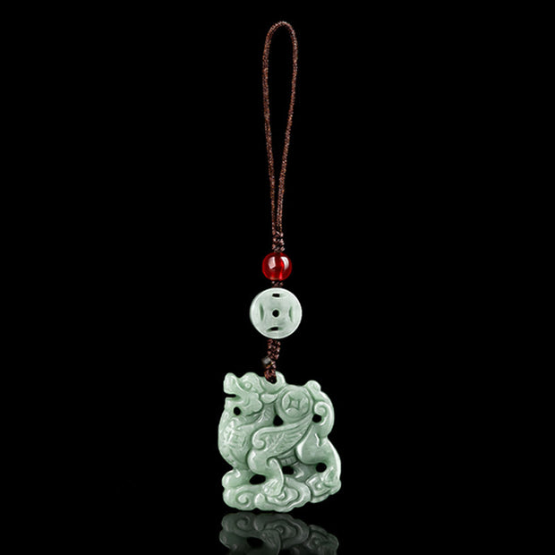 Buddha Stones Natural Jade Kirin Prosperity Phone Hanging Decoration Hanging Decoration BS 4