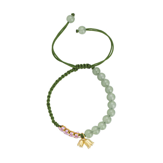 Buddha Stones Handmade Jade Bead Lily of the Valley Charm Luck Braided Bracelet Bracelet BS 9