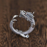 Buddha Stones 925 Sterling Silver Dragon Luck Protection Ring Ring BS 7